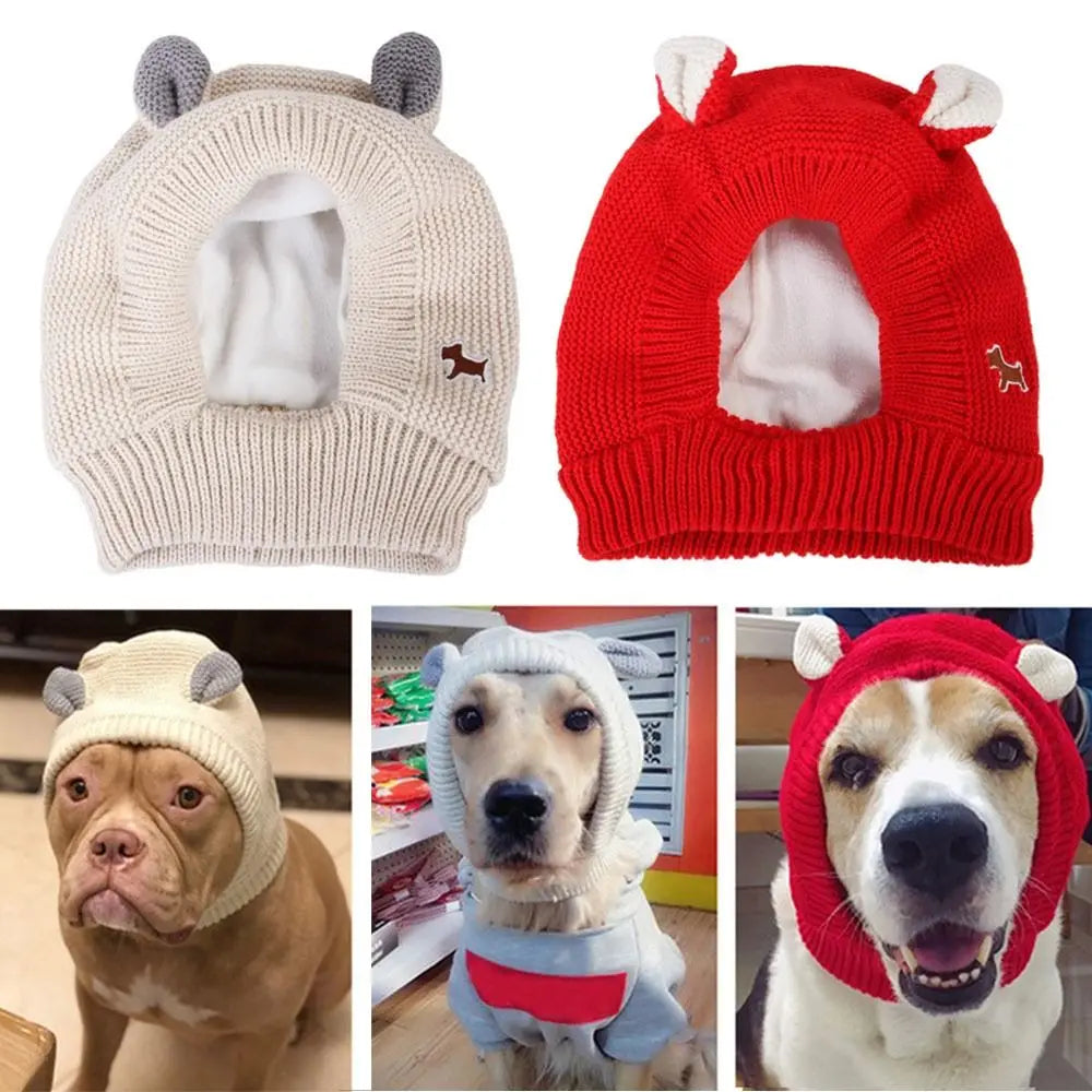 Quiet Dog Ear Muffs Noise Protection Pet Ears Covers Knitted Hat