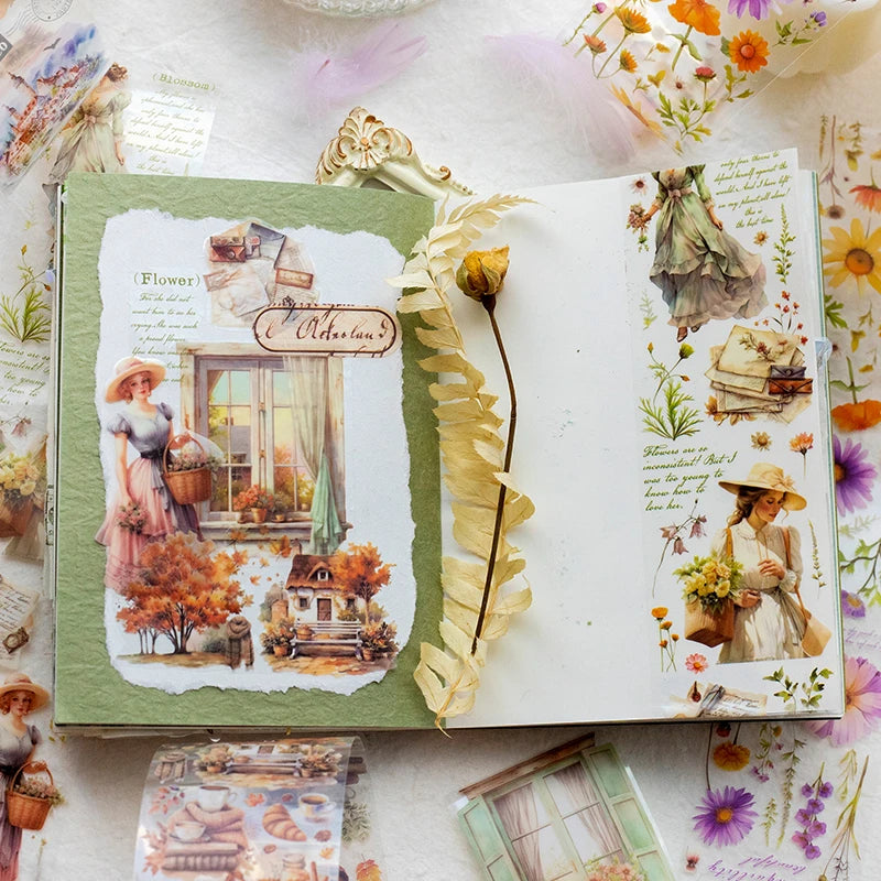 Yoofun 5x200cm Creative Flower PET Tape for Collage Junk Journal