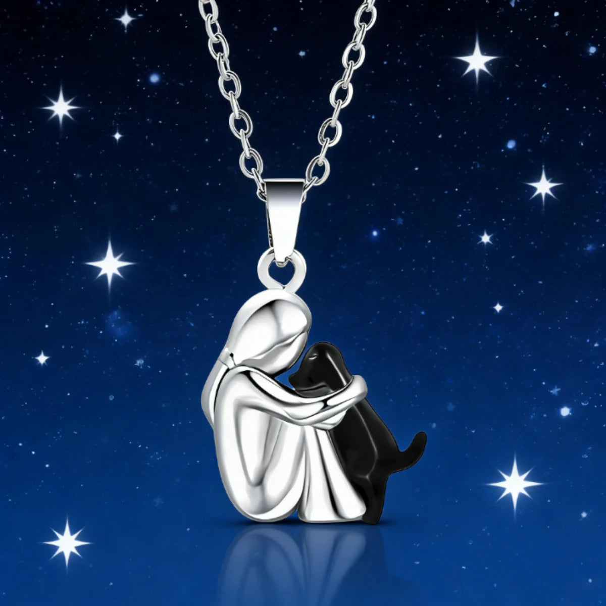 Dog Lover Hug Pendant Necklace | Two-Tone Stainless Steel | Pet
