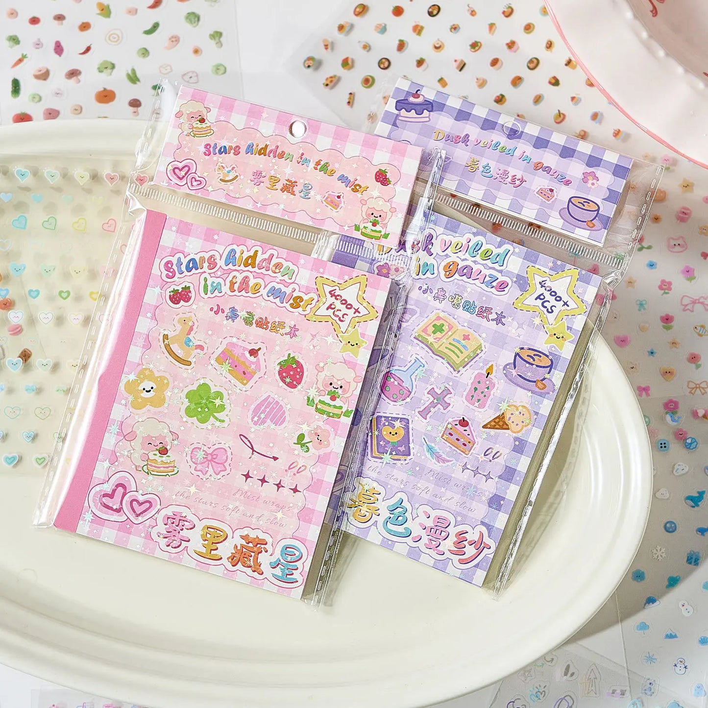 32Pcs Cute Cartoon Small Label PET Stickers, Animal/Fruit Pattern, for