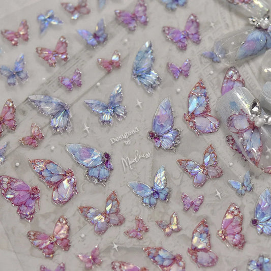1Pcs 5D Embossed Aurora Butterfly Nail Art Stickers Self Adhesive