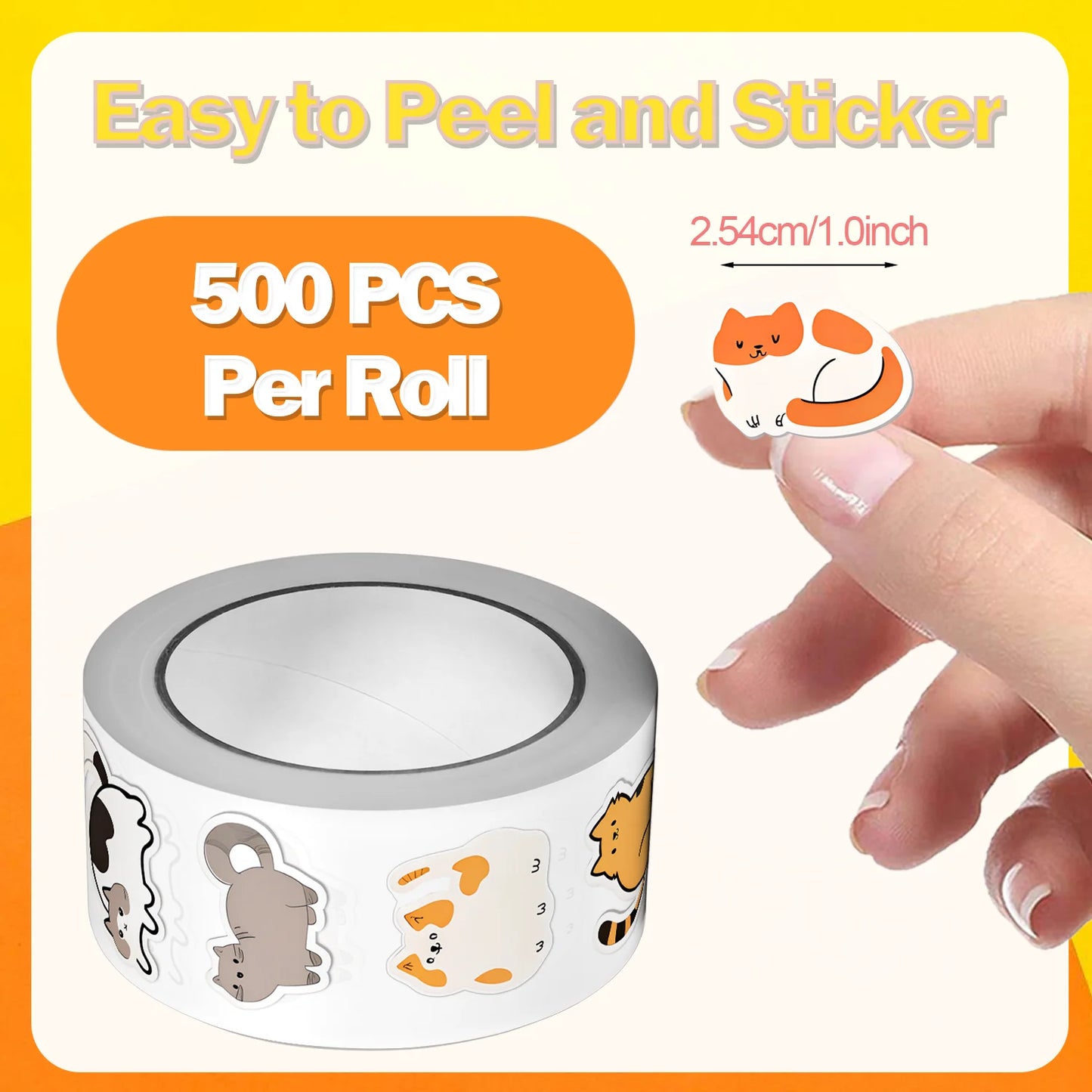 500Pcs/Roll Cute Pet Mimi Cats Stickers 2.5cm/1.0'' 16 Designs Decals
