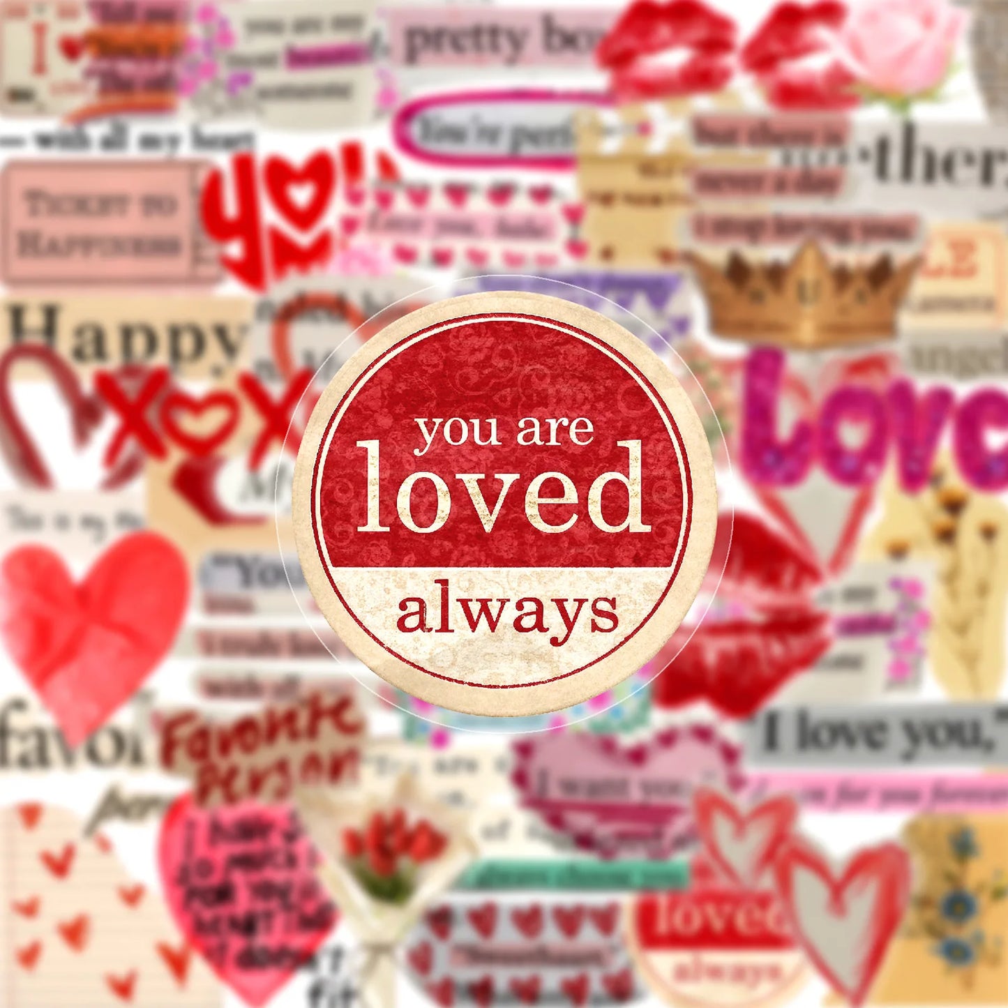 50PCS Love Valentine's Day English PET Sticker Cute Graffiti DIY
