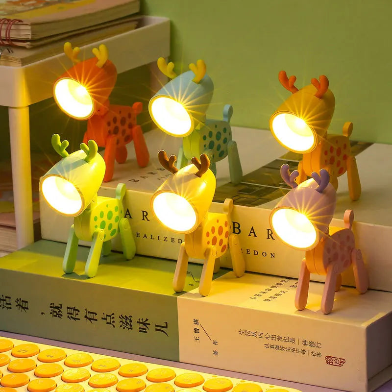 Mini Led Night Lights Folding Desk Lamp Cartoon Cute Pet Dog Deer
