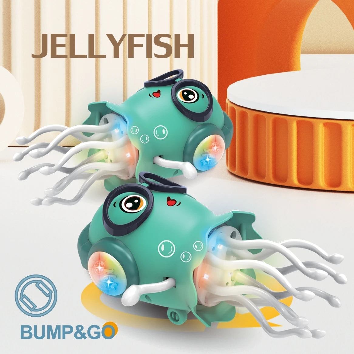 An electrically-powered crawling dancing jellyfish toy, an octopus