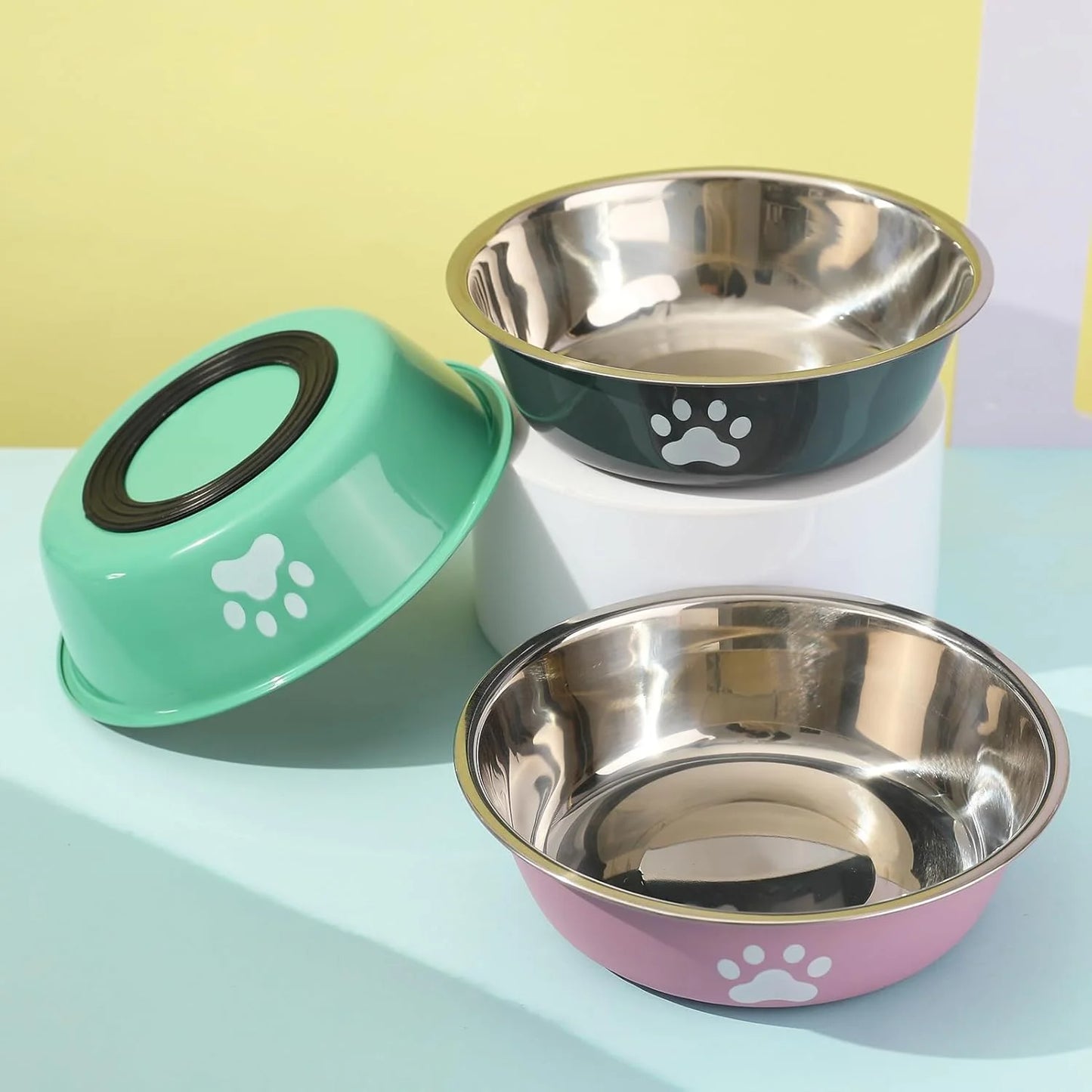 Dog Bowls Stainless Steel Dogs Feeding Bowls With Non-Slip Silicone
