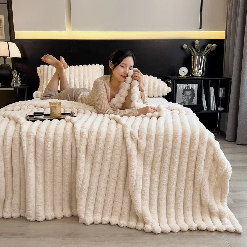 Solid Color Thickened Wide Striped Multifunctional Blanket Can Be Used
