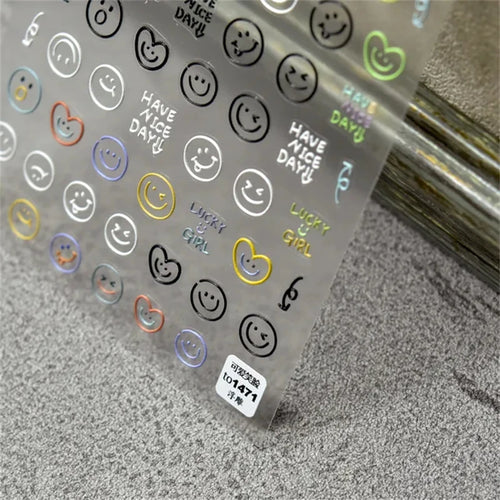 1PCS Relief Adhesive Cute Smiling Face Teddy Bear Nail Sticker