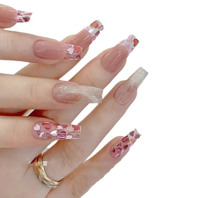 Sparkling four-star star love star girl pink nail Glitter decoration