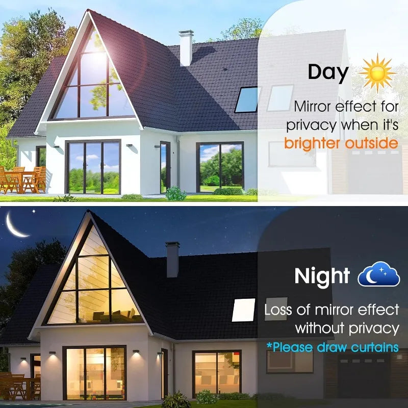 【Silver】Glass Window Privacy Film One Way Daytime Mirror Reflective