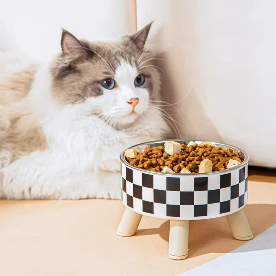 Stainless steel dog bowl anti knock pet bowl cat bowl high foot neck