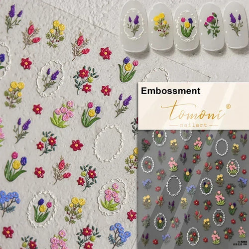 1piece 5Dcute tulip flower nail stickers high quality self-adhesive