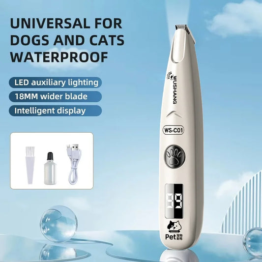 Pet Dog Electric Groomer Trimmer with LED Light Waterproof Pet Foot