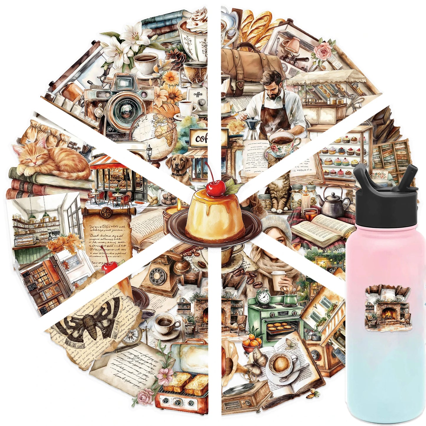 50pcs Retro Coffee Alphabet Theme Clip Stickers Aesthetic Waterproof