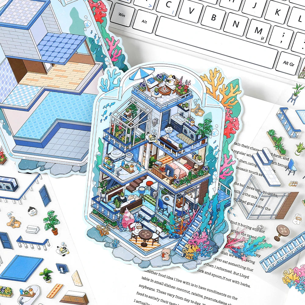 Kawaii  Deep Sea Home  3D DIY Landscape Sticker Pocket Cabin Scene