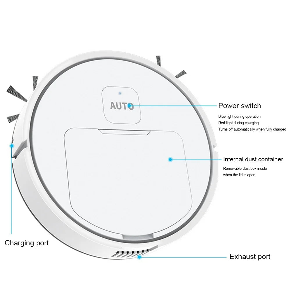 3-in-1 Robot Vacuum Cleaner USB Rechargeable 1000Pa Suction Robotic