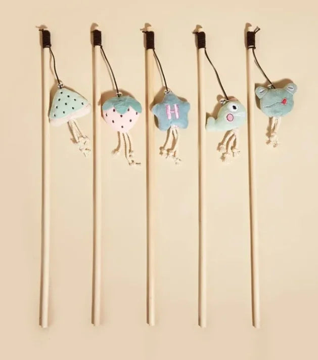New Mouse Wooden Teasing Cat Rod Cat Toy Pet Supplies Feather Bell