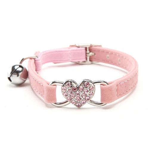 Heart Charm and Bell Cat Collar Safety Elastic Adjustable with Soft
