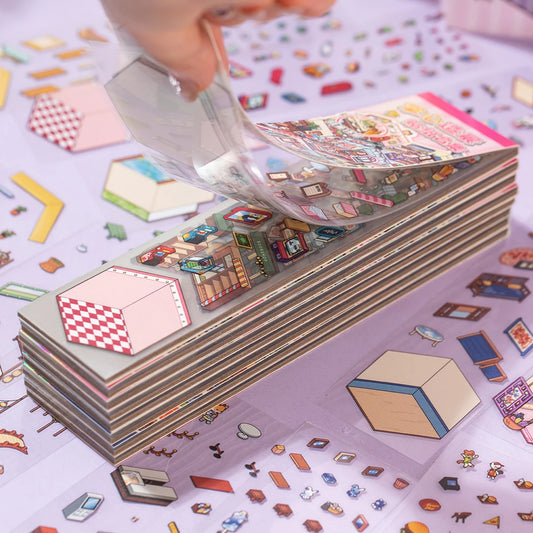 12Pcs 12in1 3D Landscape Stickers Collection Book Album Cartoon Scene
