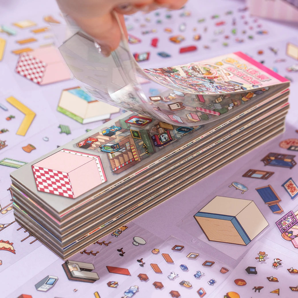 12Pcs 12in1 3D Landscape Stickers Collection Book Album Cartoon Scene