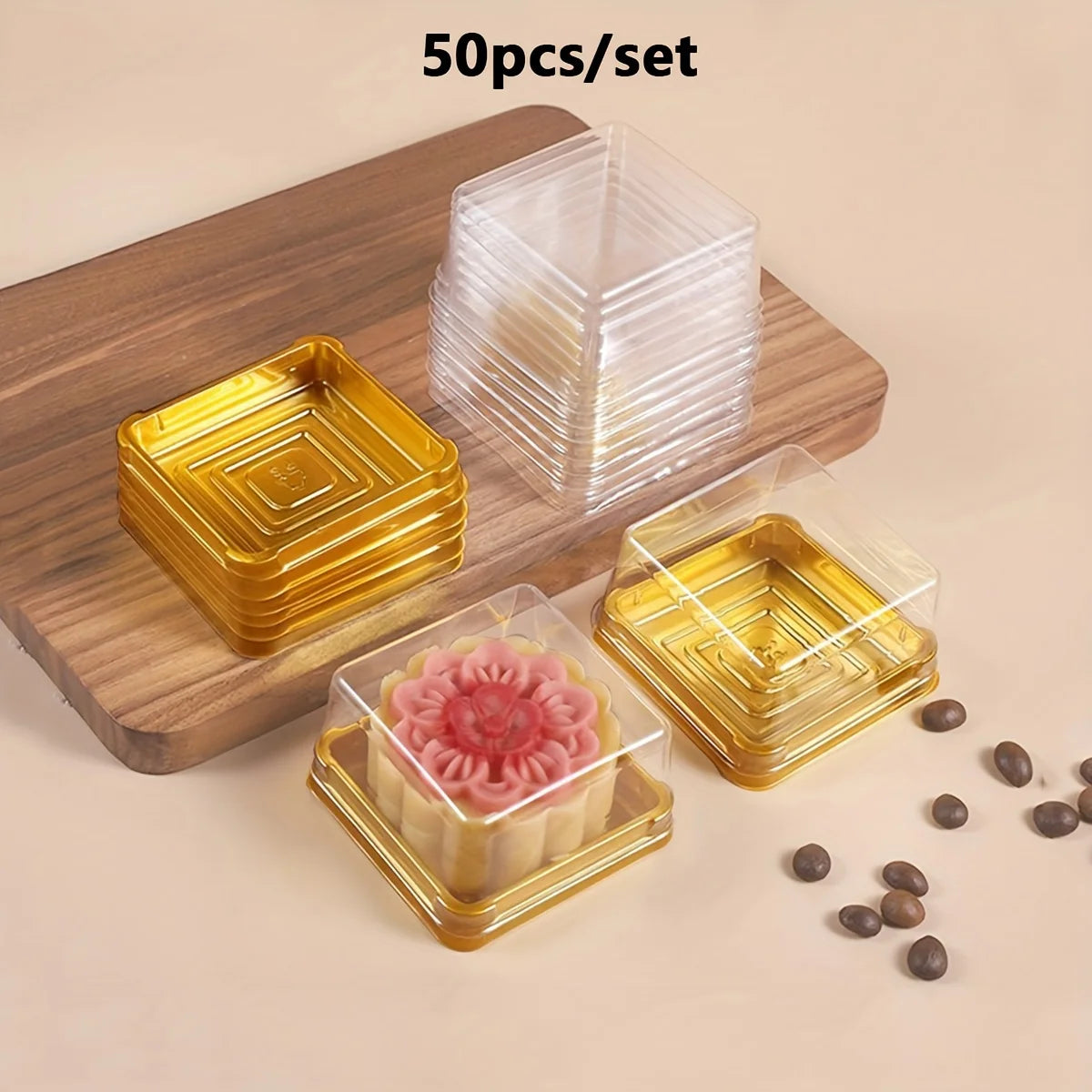 50pcs Clear Plastic Mini Cake Box Set  Baking and Kitchen Tools, ldeal