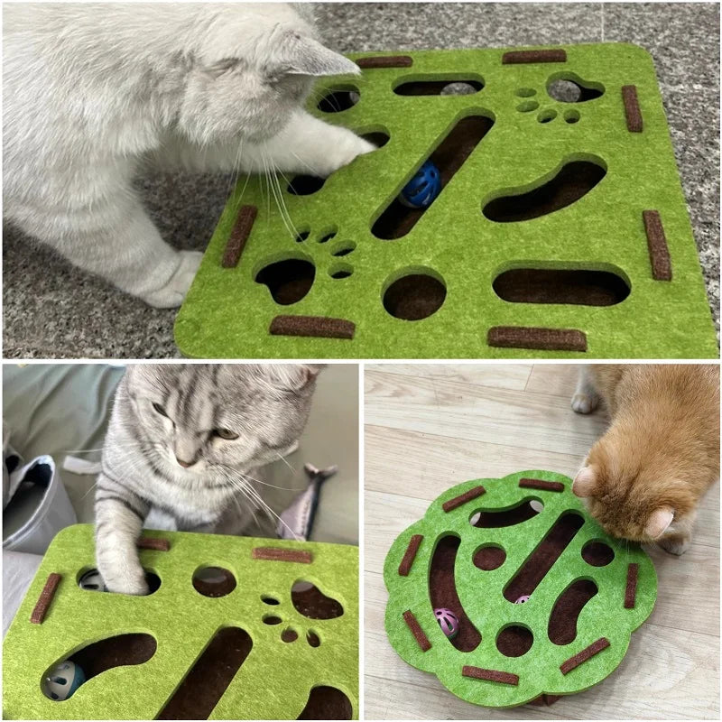 Pet Cat Puzzle Maze Holes Toys Felt Box With Bell Ball Kitten Playing