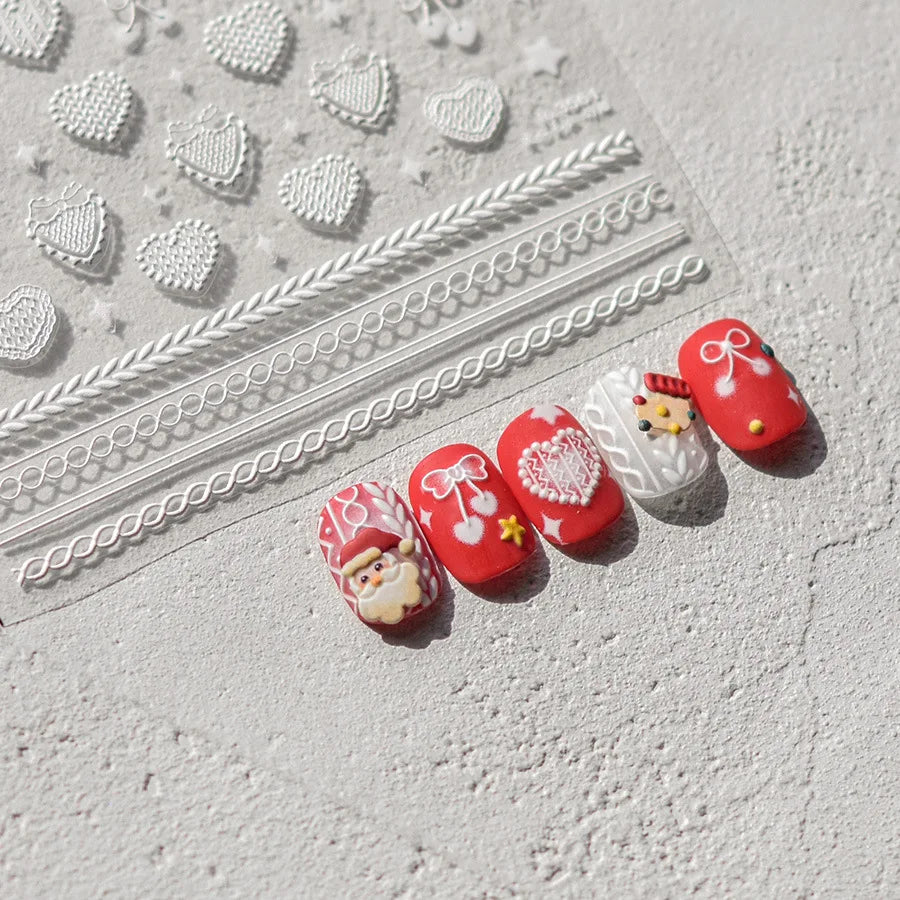 5D embossed nail art sticker high quality Christmas series nail