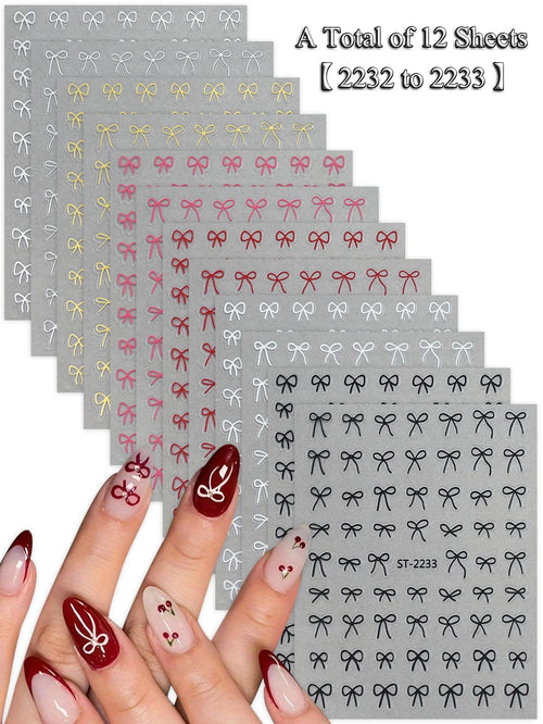6/12/18/24/30 Sheets Bowknot Nail Stickers Cute Ribbon Design Self
