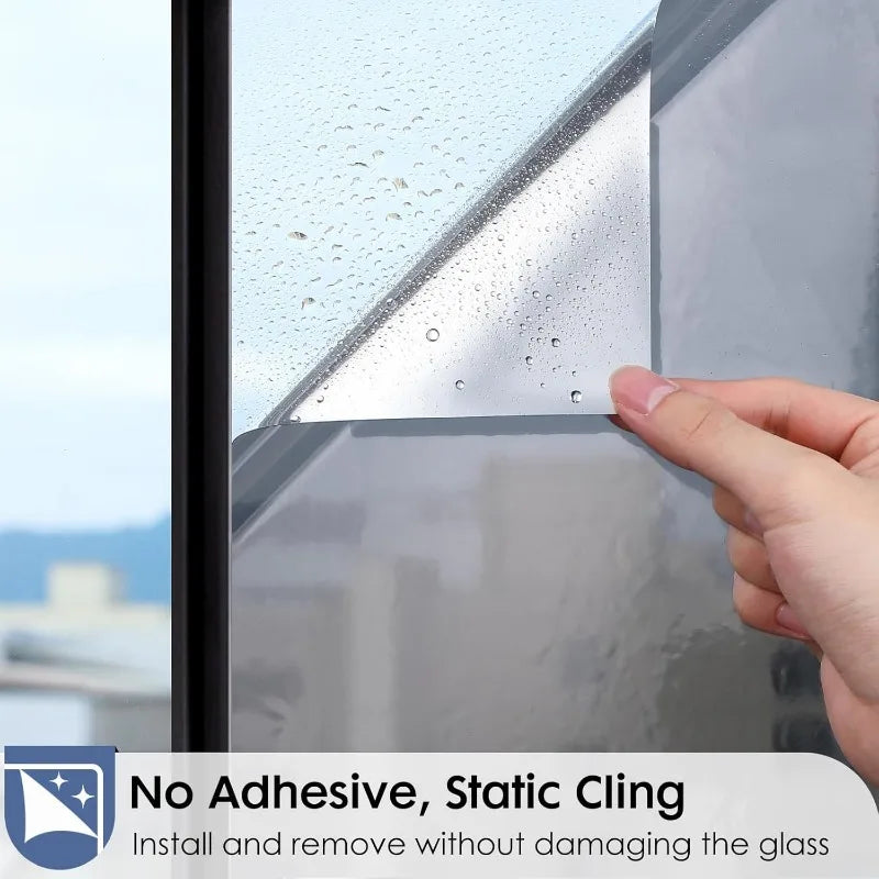 【Silver】Glass Window Privacy Film One Way Daytime Mirror Reflective