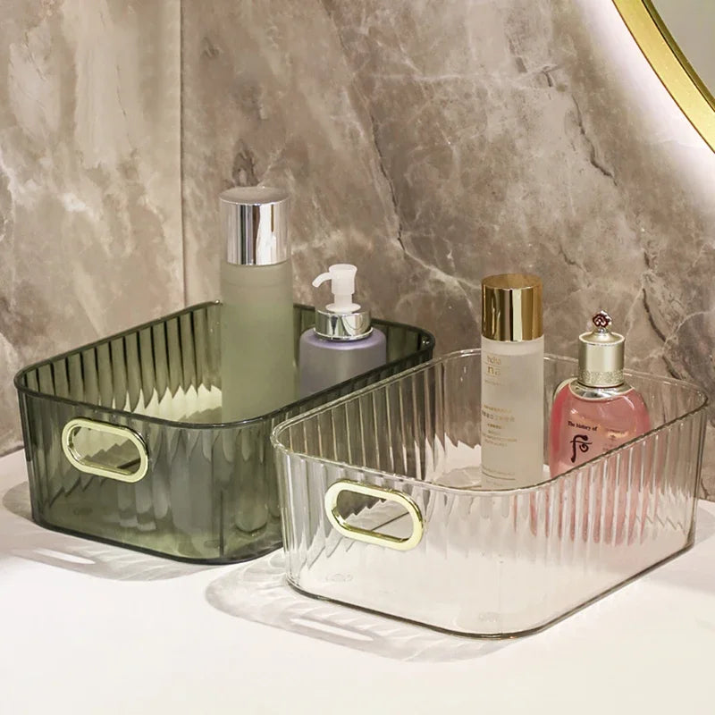1pc Nordic Luxury PET Acrylic Storage Box with Handles – Transparent