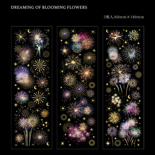 Journamm 3Pcs Fireworks Theme Stickers PET Material DIY Scrapbooking