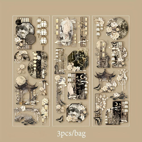 3 Sheets/Bag Of Classical Flower Hot Stamping PET Stickers Chinese