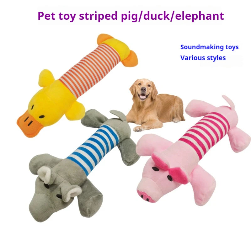New Pet Toy Striped Elephant, Yellow Duck, Pink Pig Biting Pet Toy