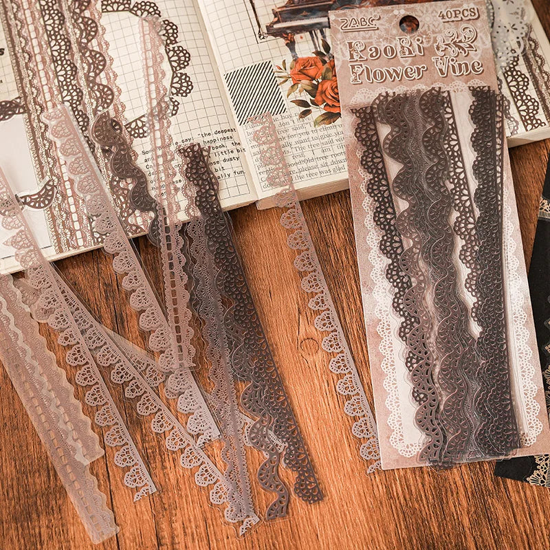 40 pcs Lace Stickers Cute Aesthetics Decor Collage Junk Journal