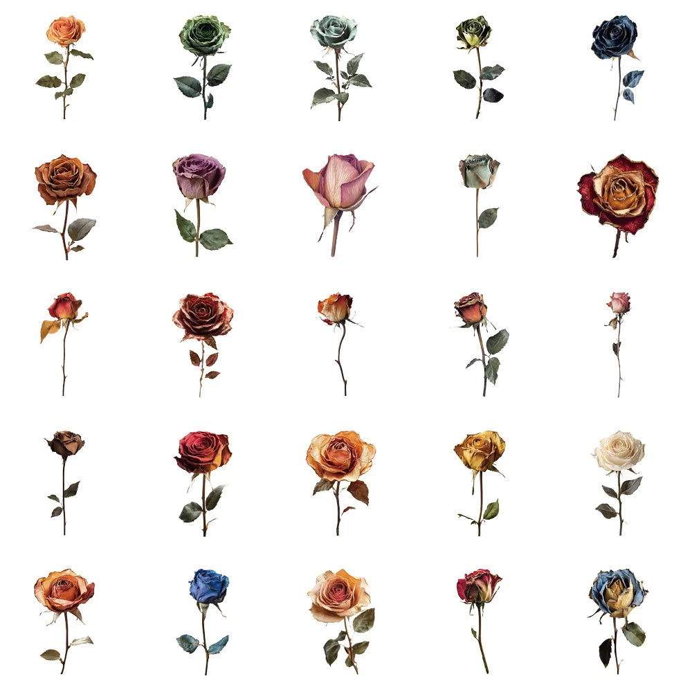 50PCS Dried Rose Decorative Graffiti Stickers DIY Luggage Notebook