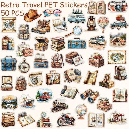50pcs Vintage Travel Transparent PET Stickers Decals For Phone Laptop
