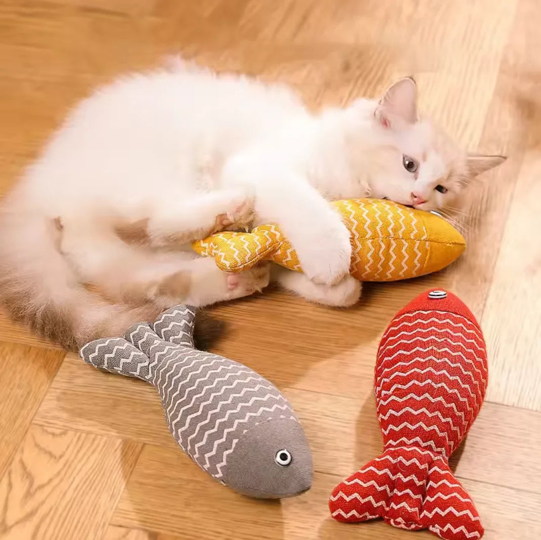 1pc Pet Toys Cat Chew Toys Linen Fish Pillow Chew Training Toy