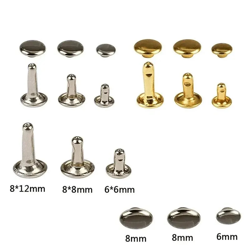 Metal Double Cap Rivets Studs Round Rivet for DIY Leather Craft Bag