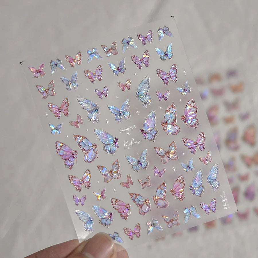 1Pcs 5D Embossed Aurora Butterfly Nail Art Stickers Self Adhesive
