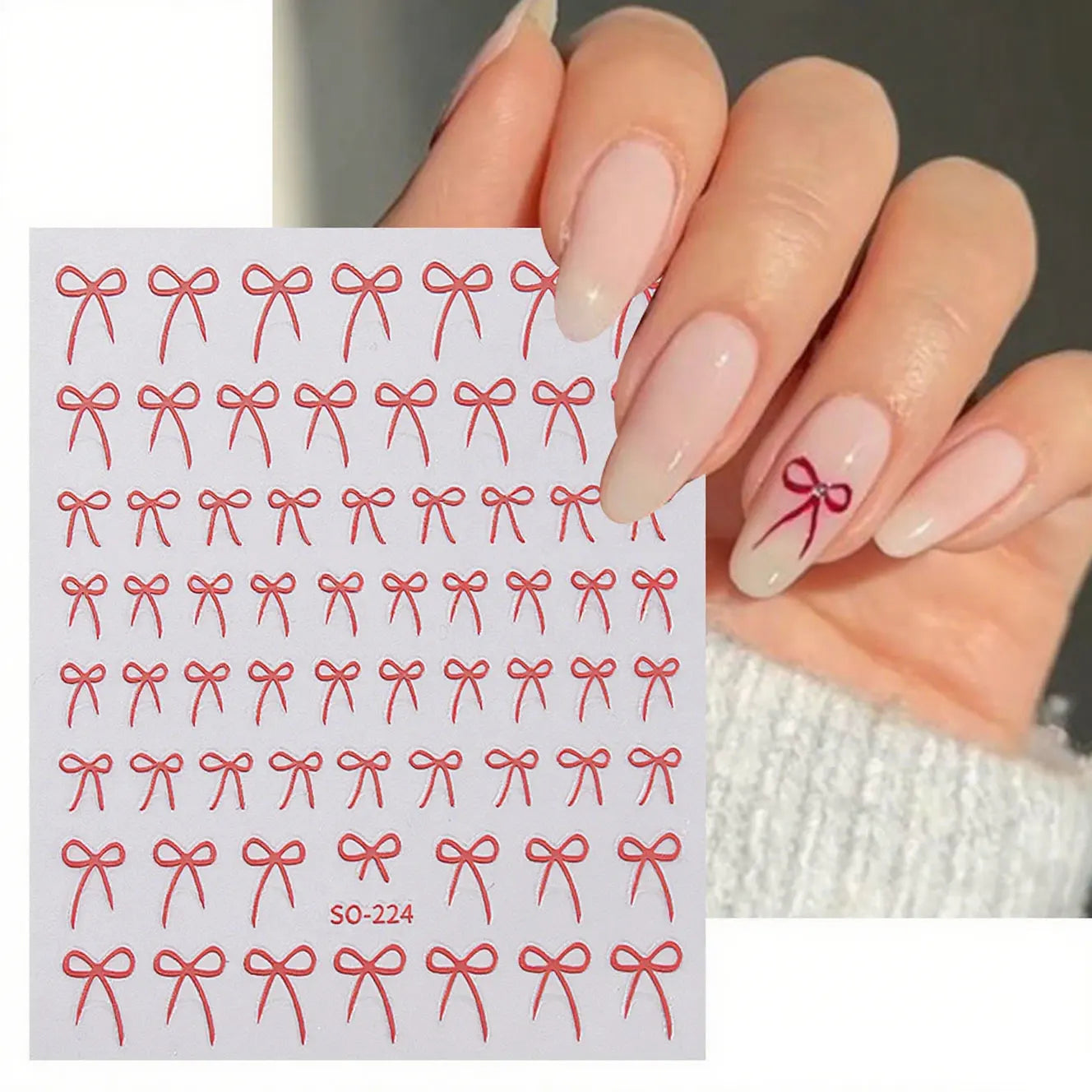 8pcs Mixed Color Bow Nail Art Stickers 3D Cute Red Black Pink bowknot