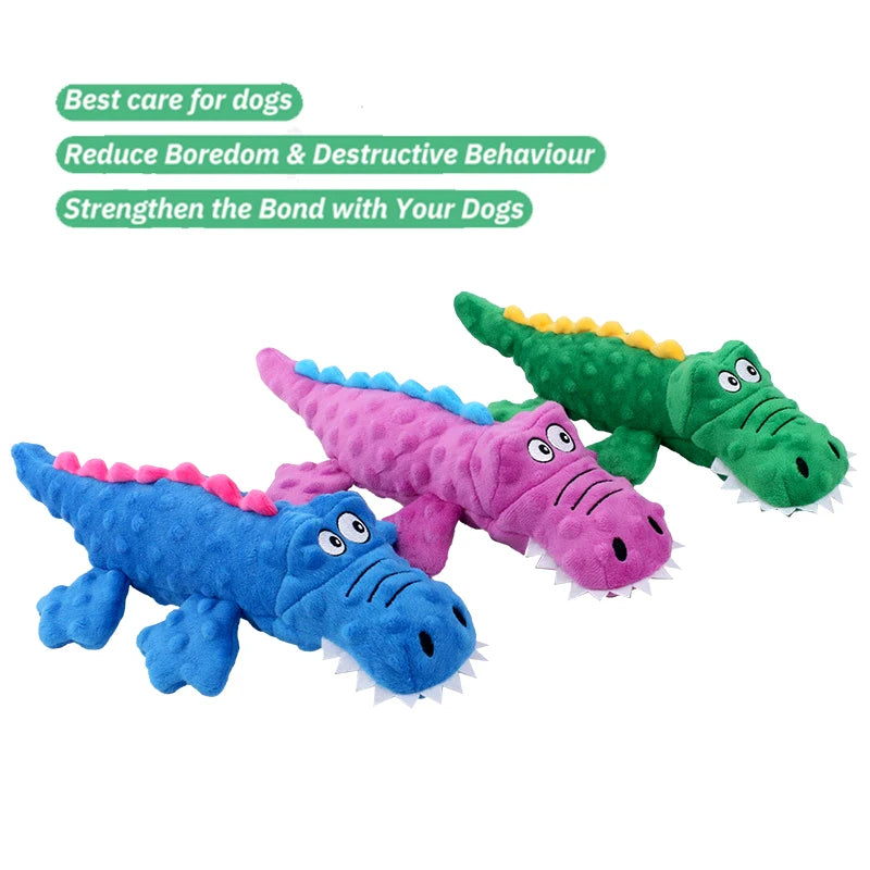 Soft Plush Pet Dog Squeaky Chew Toys Stuffed Crocodile for Small Large