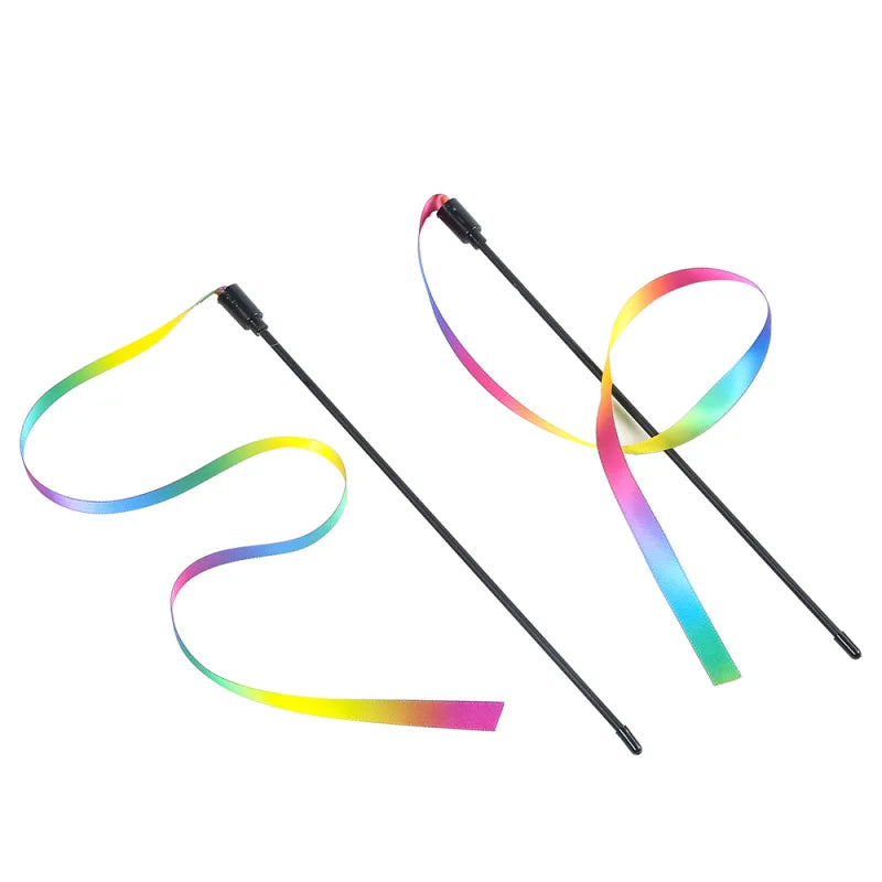 Interactive Coloured Ribbon Cat Toys Teasing Catd Stick Satin Ribbon