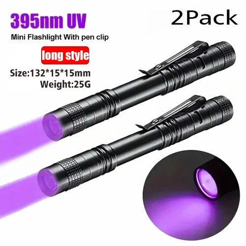 395nm UV Flashlight Ultraviolet Torch With Pen Clip Portable Violet
