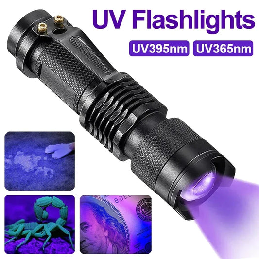 LED UV Flashlight 365/395nm Portable Mini Ultraviolet Torch Waterproof