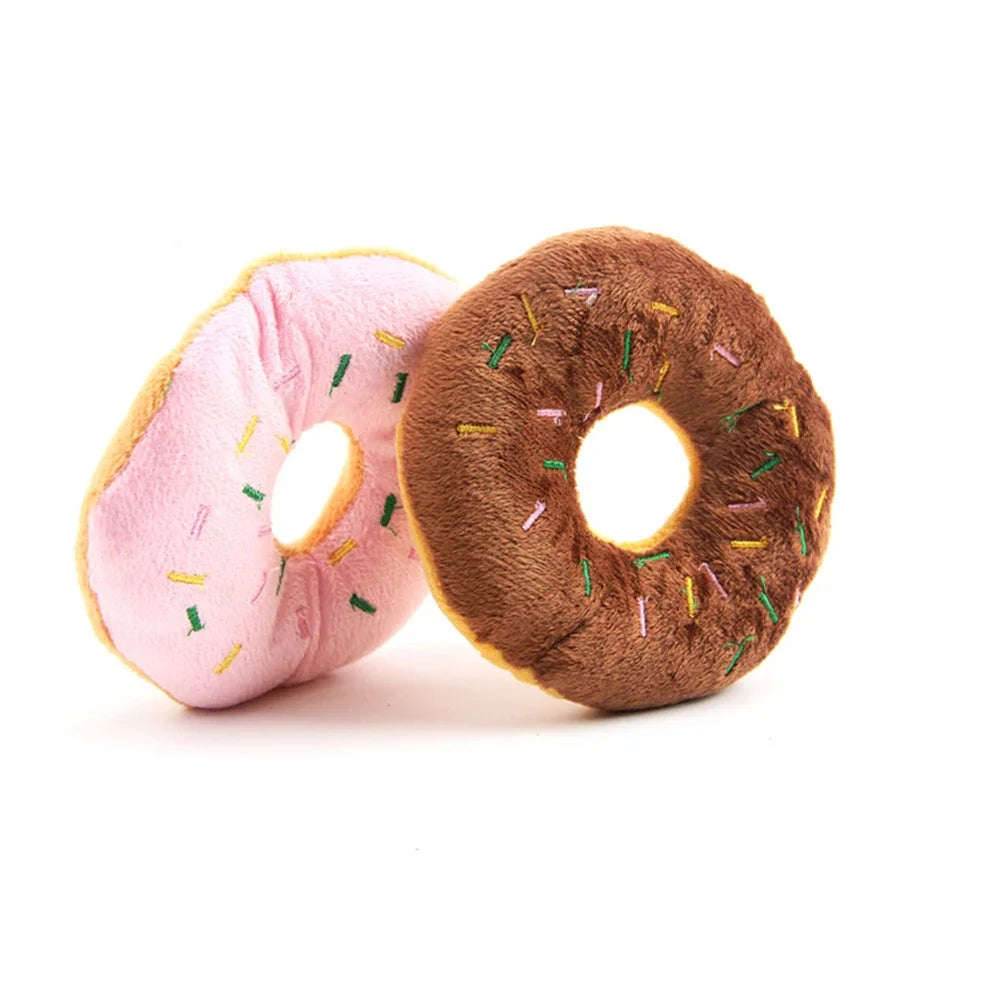 Soft Donuts Plush Dog Toy Puppy Chew Squeaky Sound Toy Small Medium