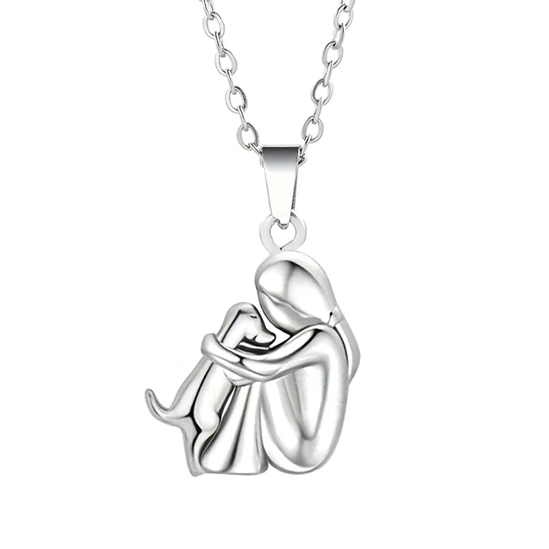 Fashion Women and Dog Necklace Cute Little Girl Puppy Pendants