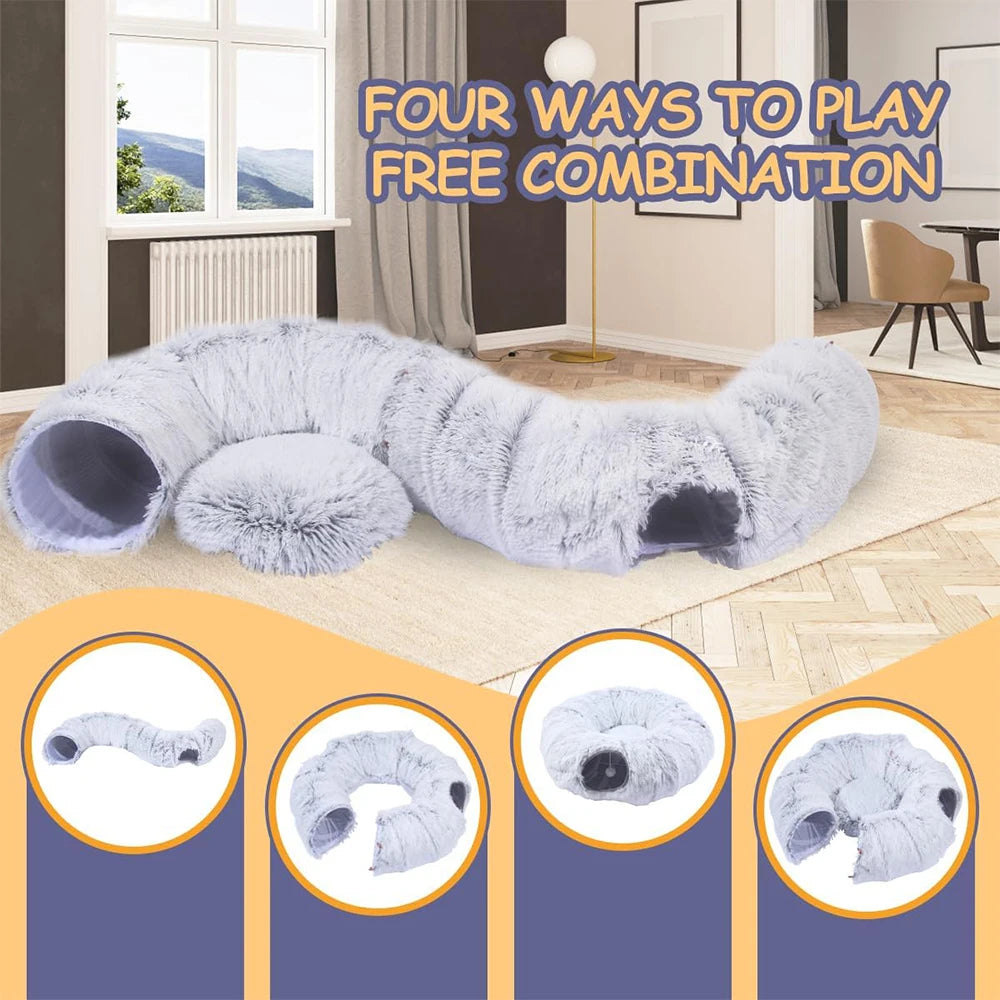 Winter New Arrival Plush Cat Tunnel Bed Foldable Two-in-One round