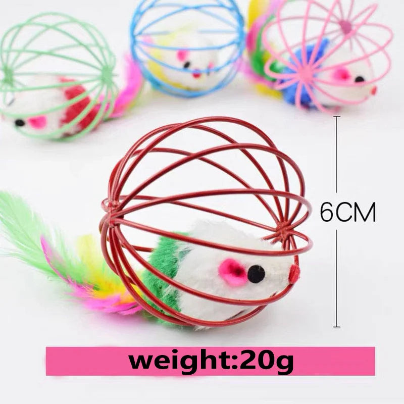 Popular Colorful Mouse in Cage Cat Toy Within Sand Interactive Chase