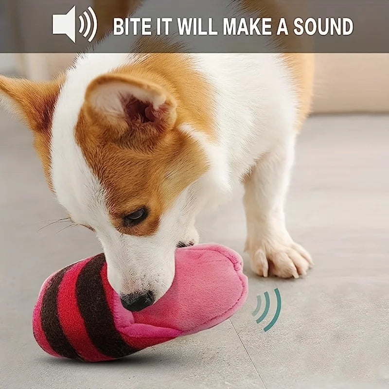 Durable Plush Squeaky Slipper Chew Toy Colorful Cartoon Dog Toys