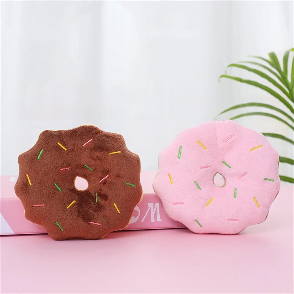 Soft Donuts Plush Dog Toy Puppy Chew Squeaky Sound Toy Small Medium